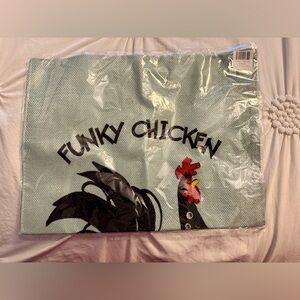 Rooster Garden Flag from Funky Chicken Store Key West—Aqua, Black, Red, & White